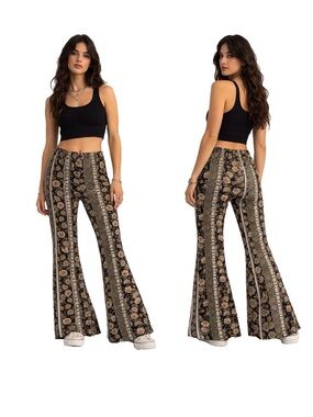 Papermoon Black Floral Boho Flare Pants